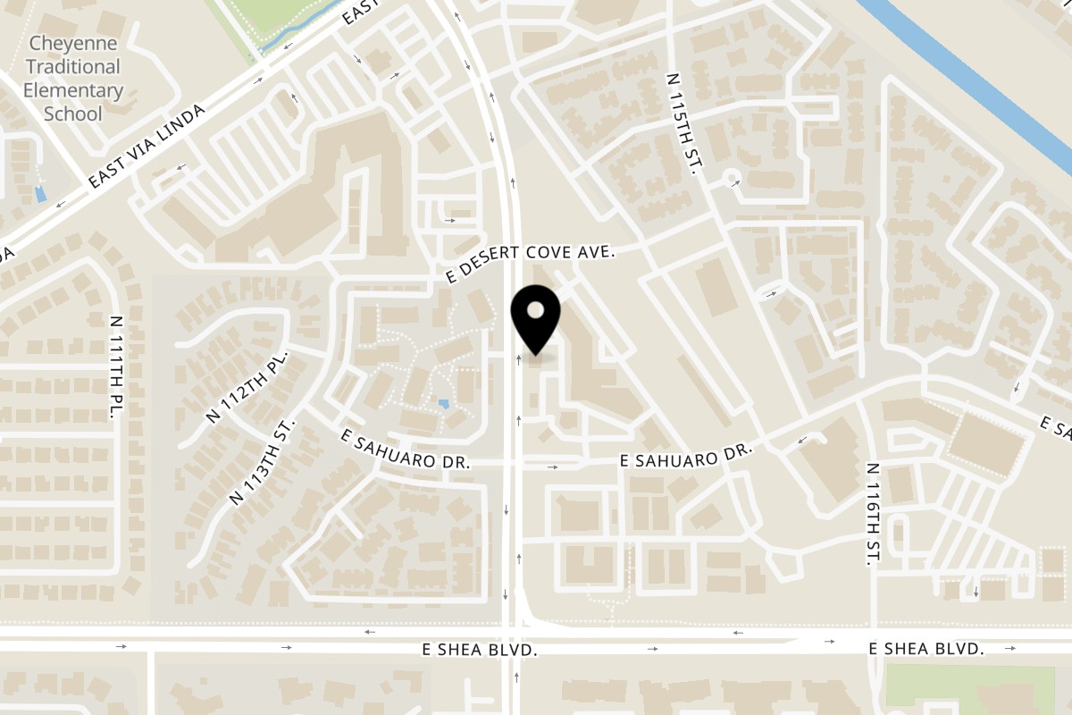Map showing the location of Curries Indian Cuisine and Bar on 10885 N Frank Lloyd Wright Blvd in Scottsdale